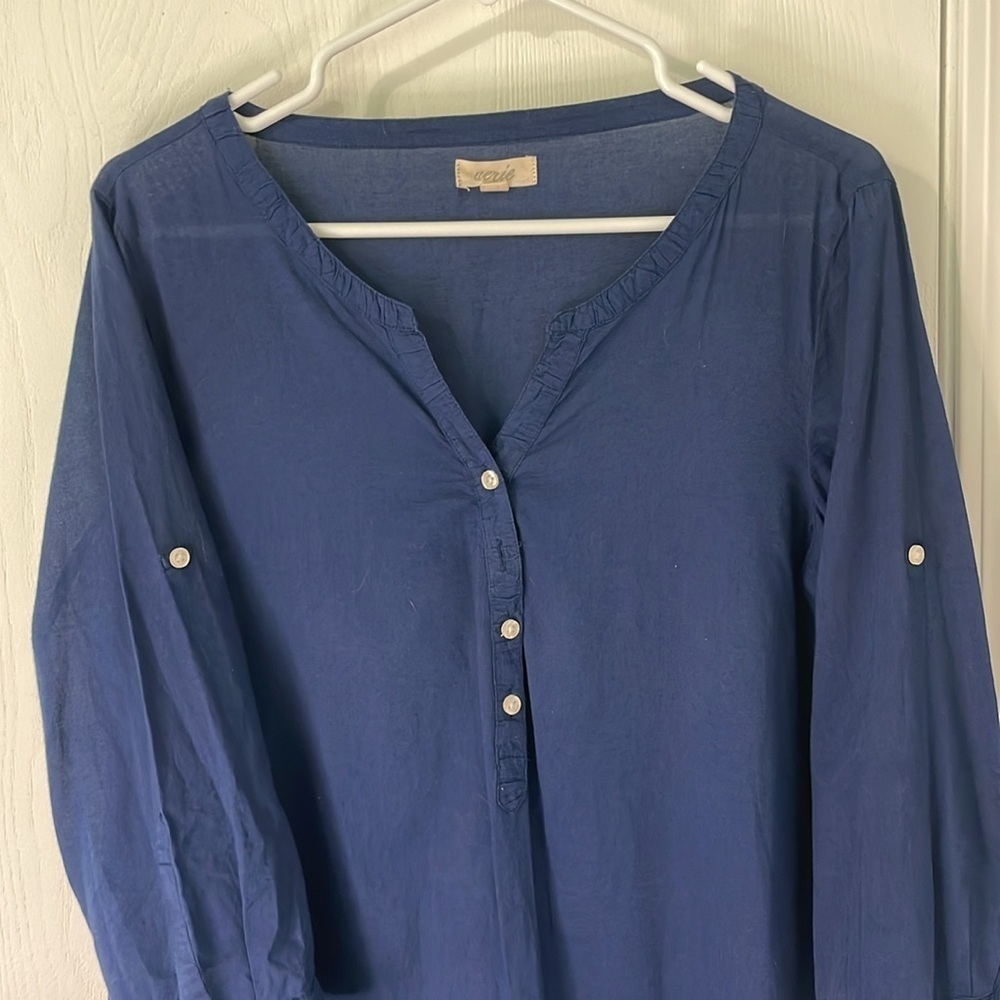 💰Aerie Tunic Linen Navy Blue Women's Oversized Top with Lace Hem Size Medium - Picture 6 of 7